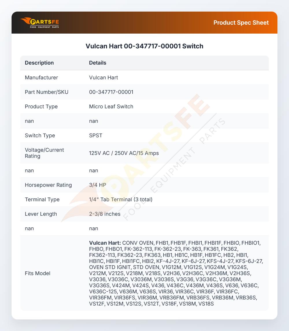 Vulcan Hart 00-347717-00001 Switch